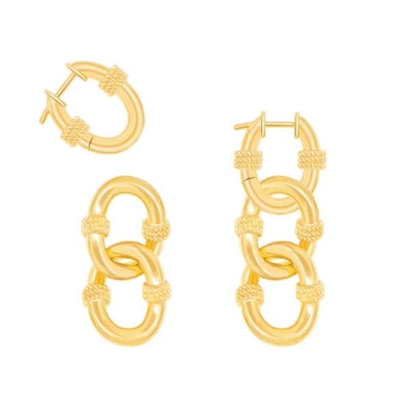 18K Gold Plated Dangle Earrings Detachable Worn 2 Ways - Picture 3 of 5